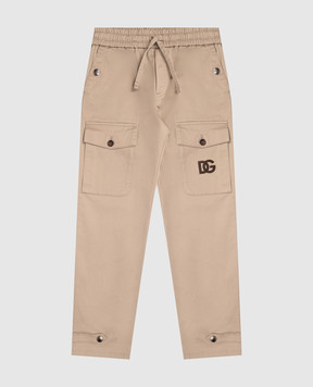 Dolce&Gabbana Children's beige cargo pants with monogram embroidery L44P97FUFL36