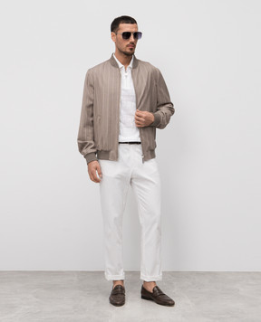 Stefano Ricci Beige striped wool, silk and linen bomber jacket MZJ5100060WKL01S