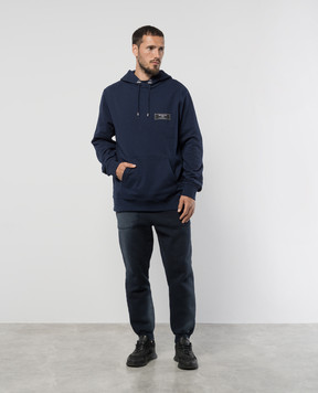 Balmain Blue hoodie with logo patch DH1JT047JB53