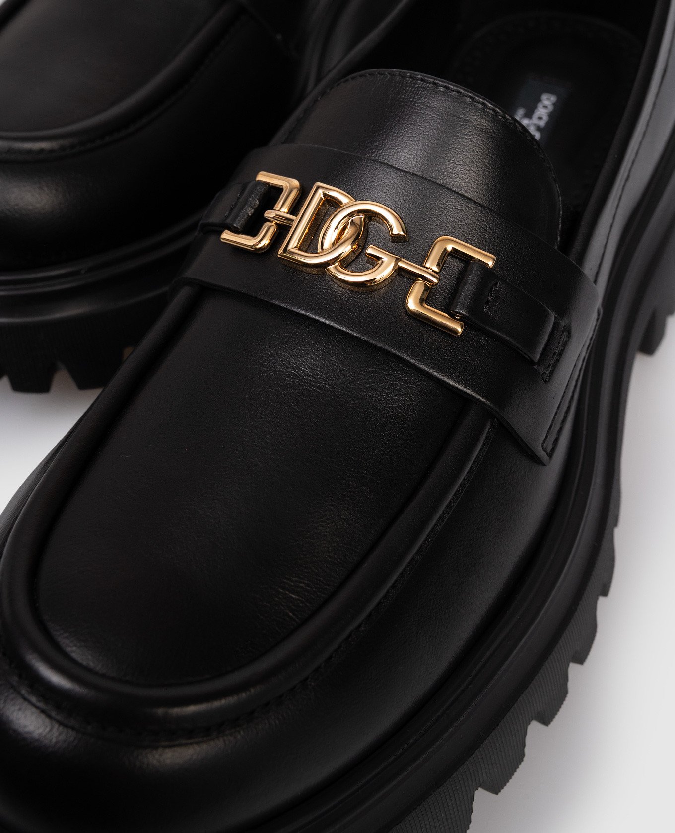 

Children's black leather loafers with DG logo Dolce&Gabbana