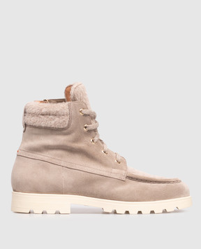 Santoni Beige suede boots with wool WTDR71797TIRNHSU