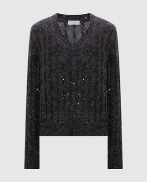Brunello Cucinelli Gray wool pullover with sequins MPG731302P