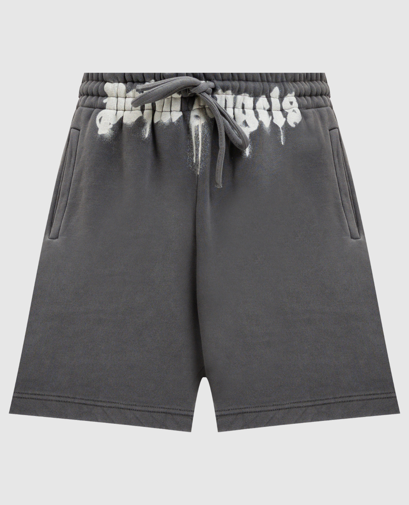 Grey Spray Logo Print Shorts Palm Angels