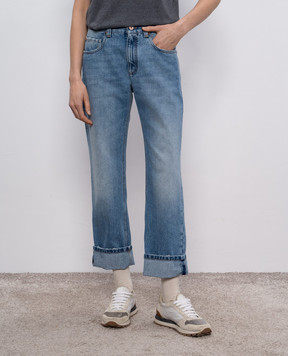 Brunello Cucinelli Blue jeans with a monil chain MP095P4028