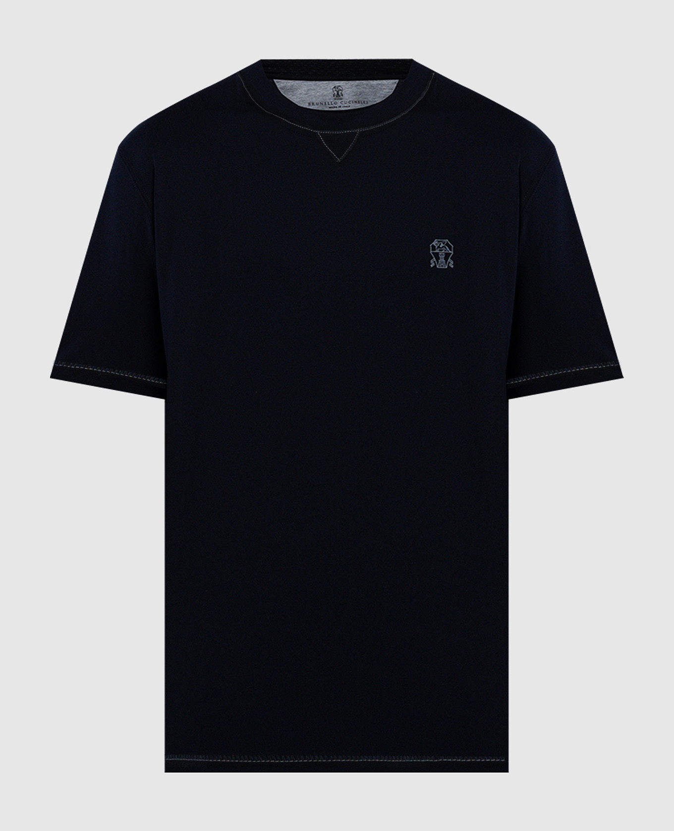 Blue t-shirt with logo embroidery brunello cucinelli