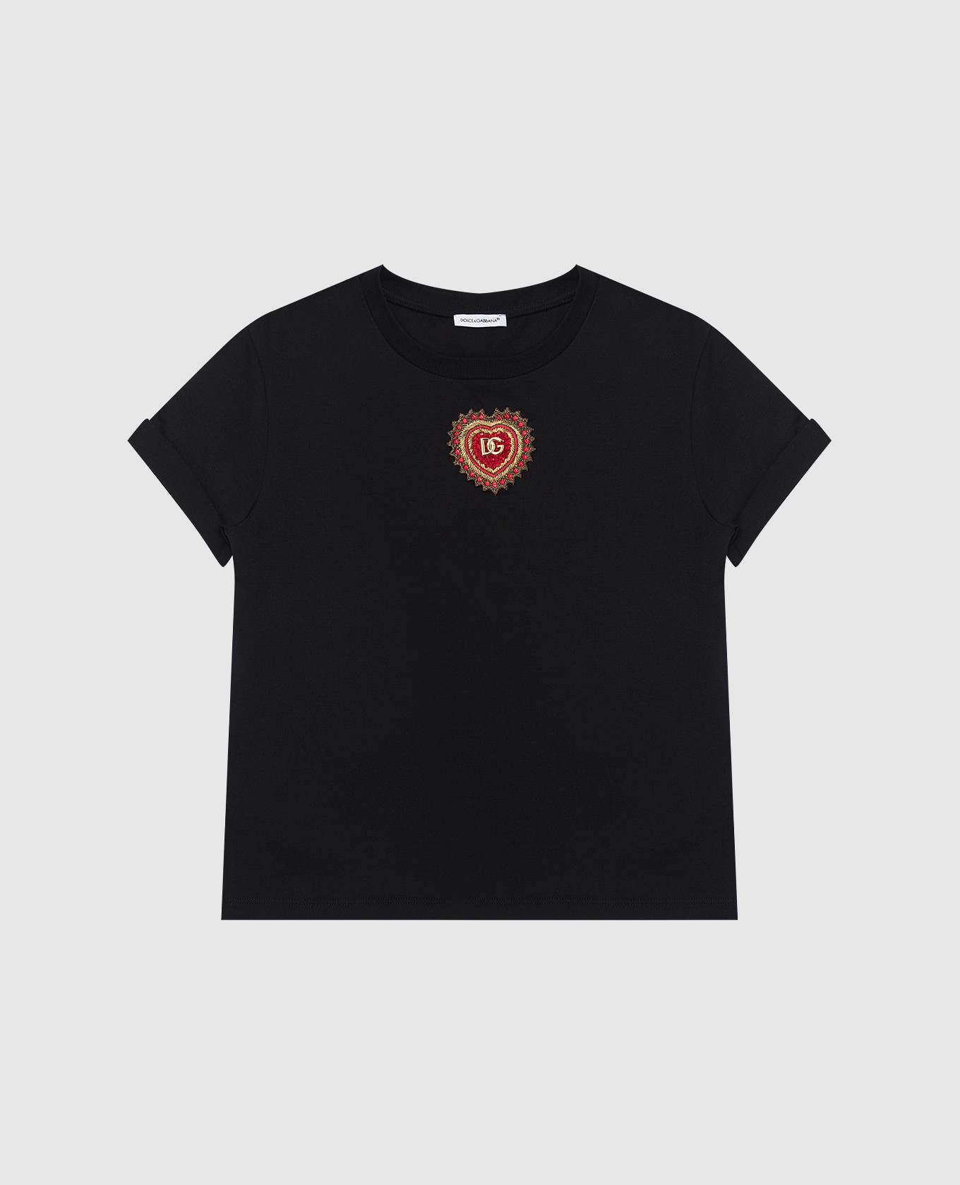 Children's black t-shirt with an appliqué with beads dolce&gabbana