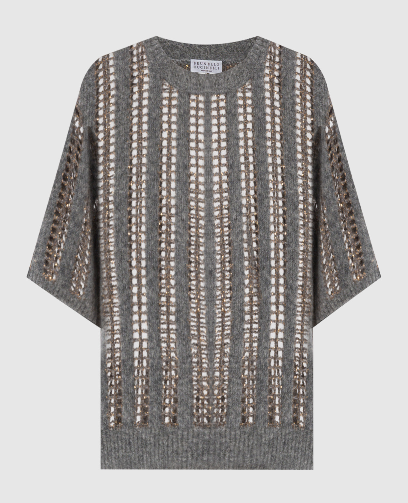 

Gray openwork top made of wool with sequins Brunello Cucinelli, Серый