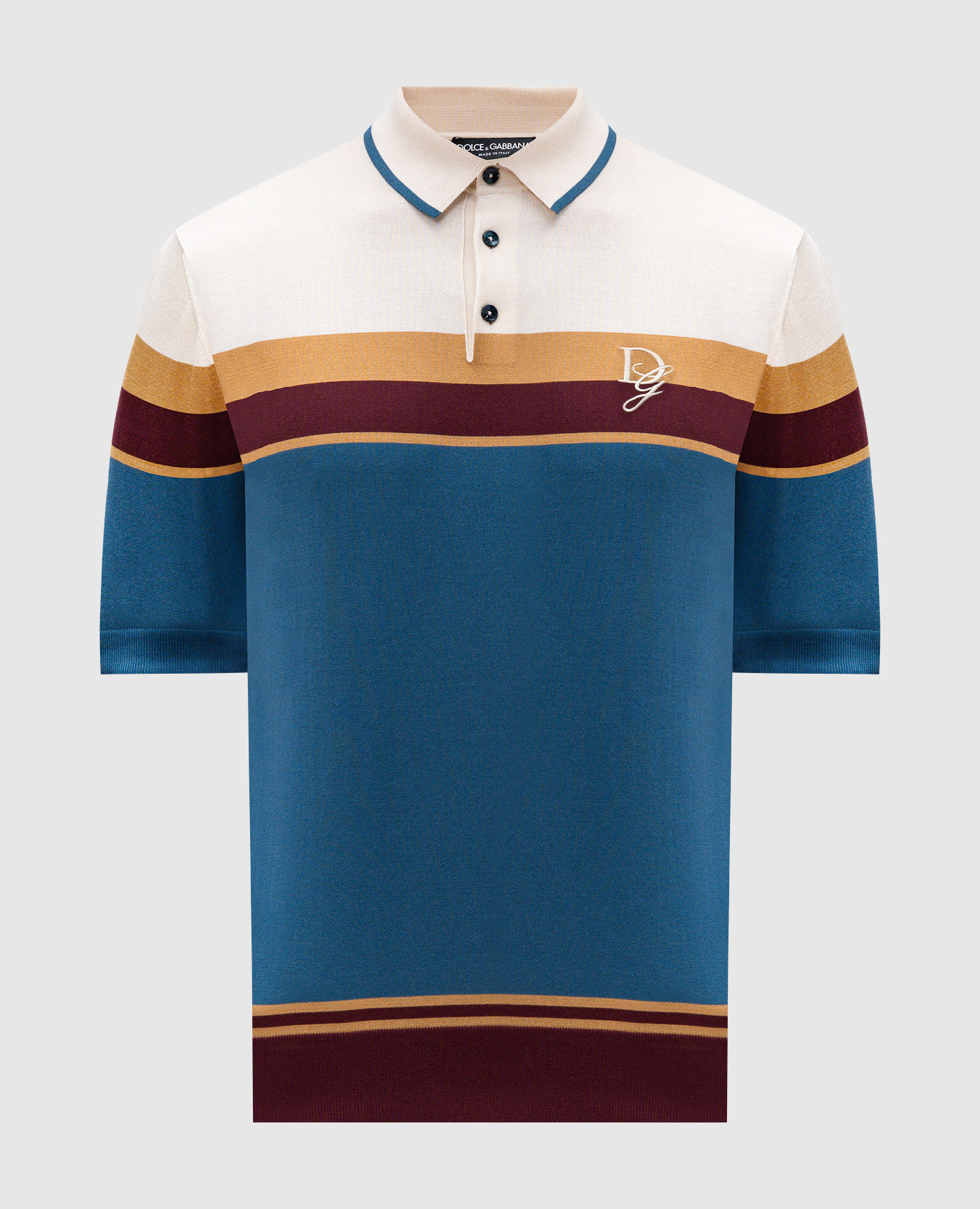 

Blue striped silk polo with embroidered monogram logo Dolce&Gabbana