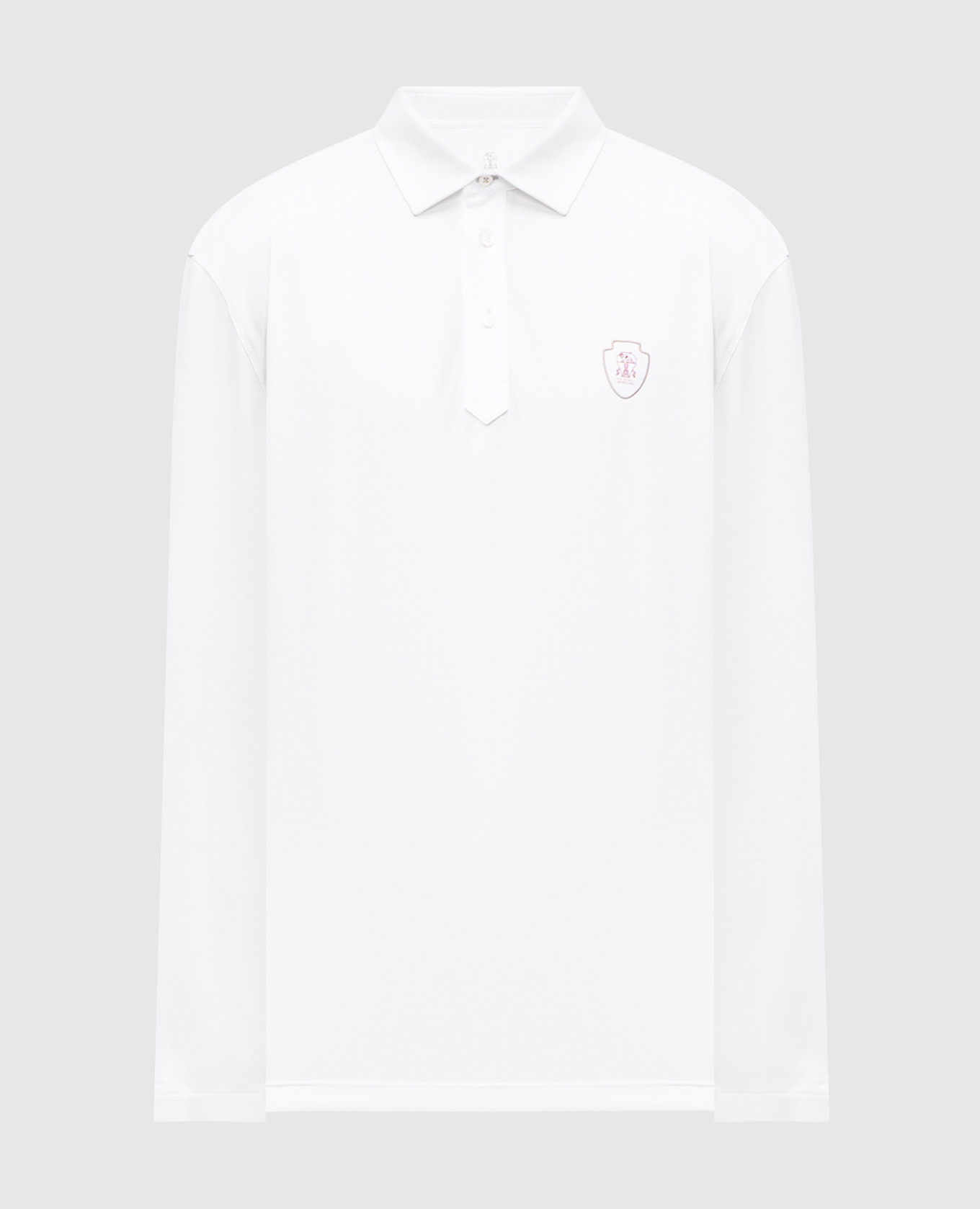 

White long-sleeved polo shirt with logo emblem Brunello Cucinelli