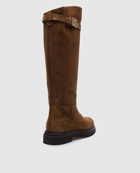 Dolce&Gabbana Brown suede boots with metallic DG logo CU1141A3G54
