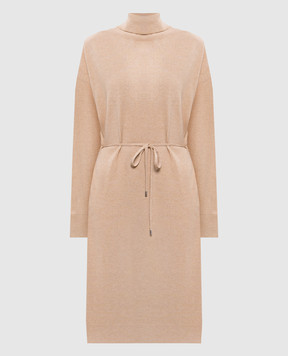 Peserico Brown wool, silk and cashmere dress with monil chain S92251F1209018