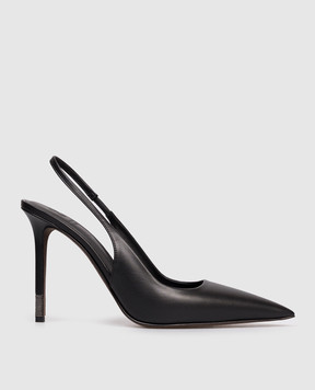 Brunello Cucinelli Black leather slingbacks with monil chain MZSKC2828
