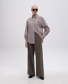Brunello Cucinelli Brown striped shirt with monil chain MP790NB206
