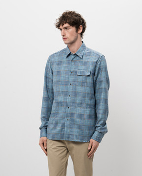 Kiton Blue wool and silk check shirt UMCBUBAK0616E