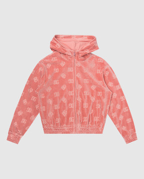 Dolce&Gabbana Kids pink velvet sports jacket in logo monogram pattern L5JWBVFJ7DL812+