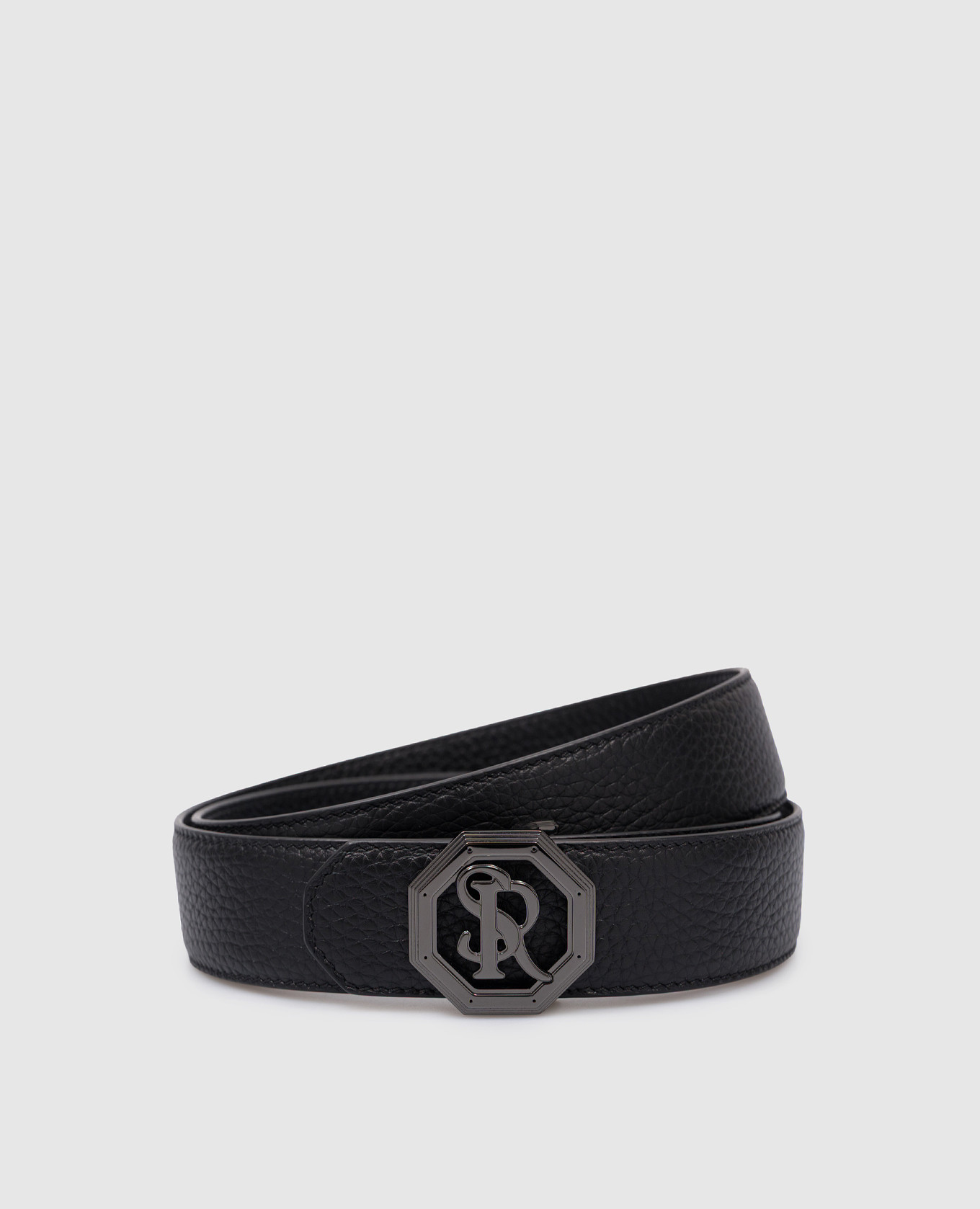 

Black leather strap with metal logo monogram Stefano Ricci