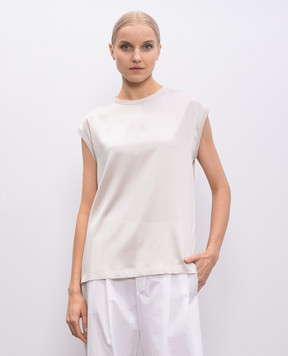 Brunello Cucinelli White silk top with monil chain M0C59EH500
