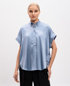Brunello Cucinelli Blue silk blouse with monil chain M0C59RA915
