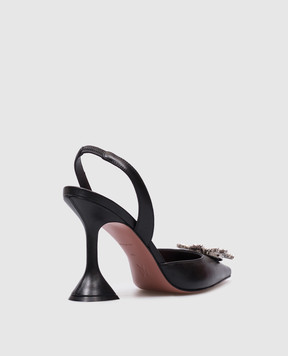Amina Muaddi Begum black leather slingbacks with crystals C9S343857BEG