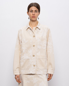 Twinset Beige denim jacket with floral print 251TT2200