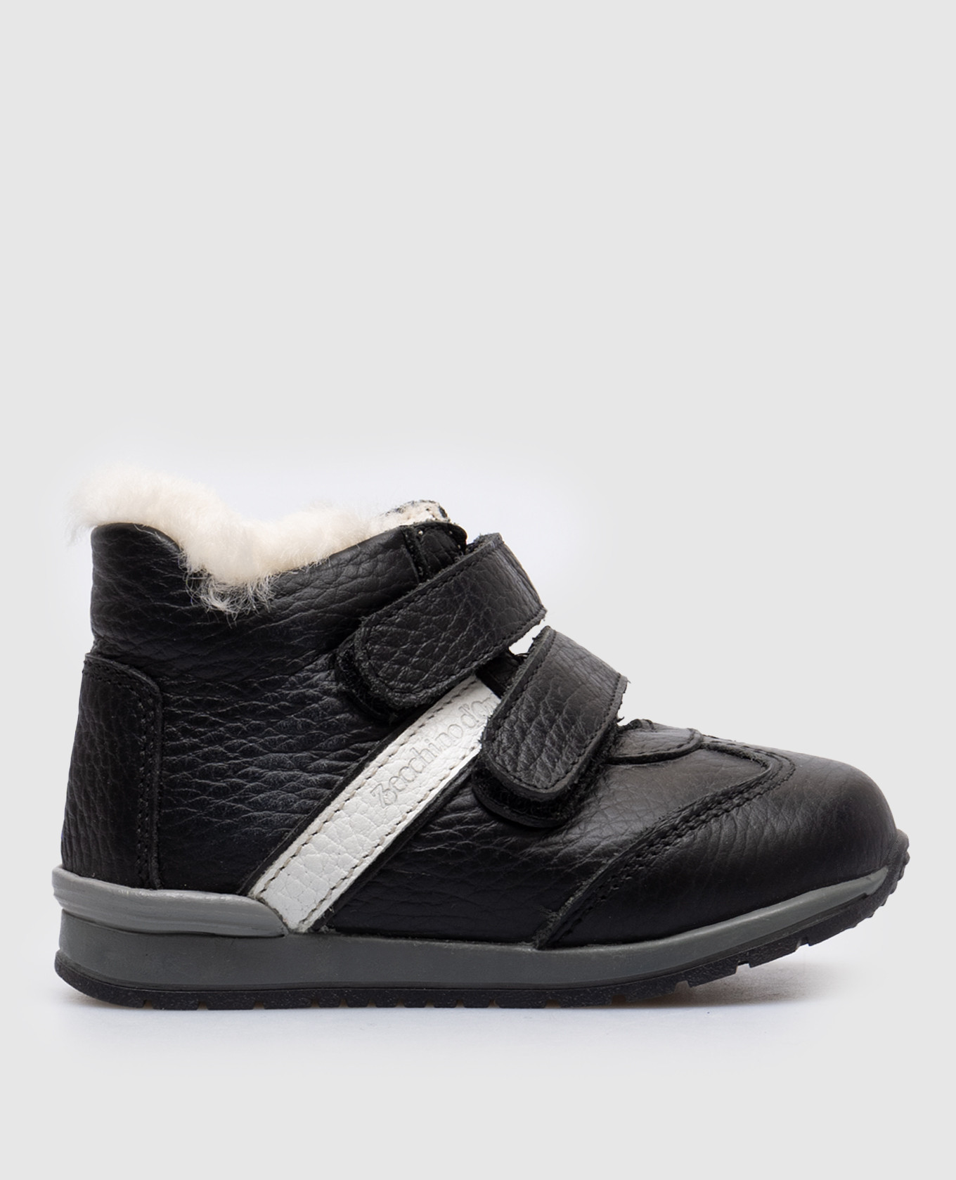 Children's black leather boots with fur and logo zecchino d'oro