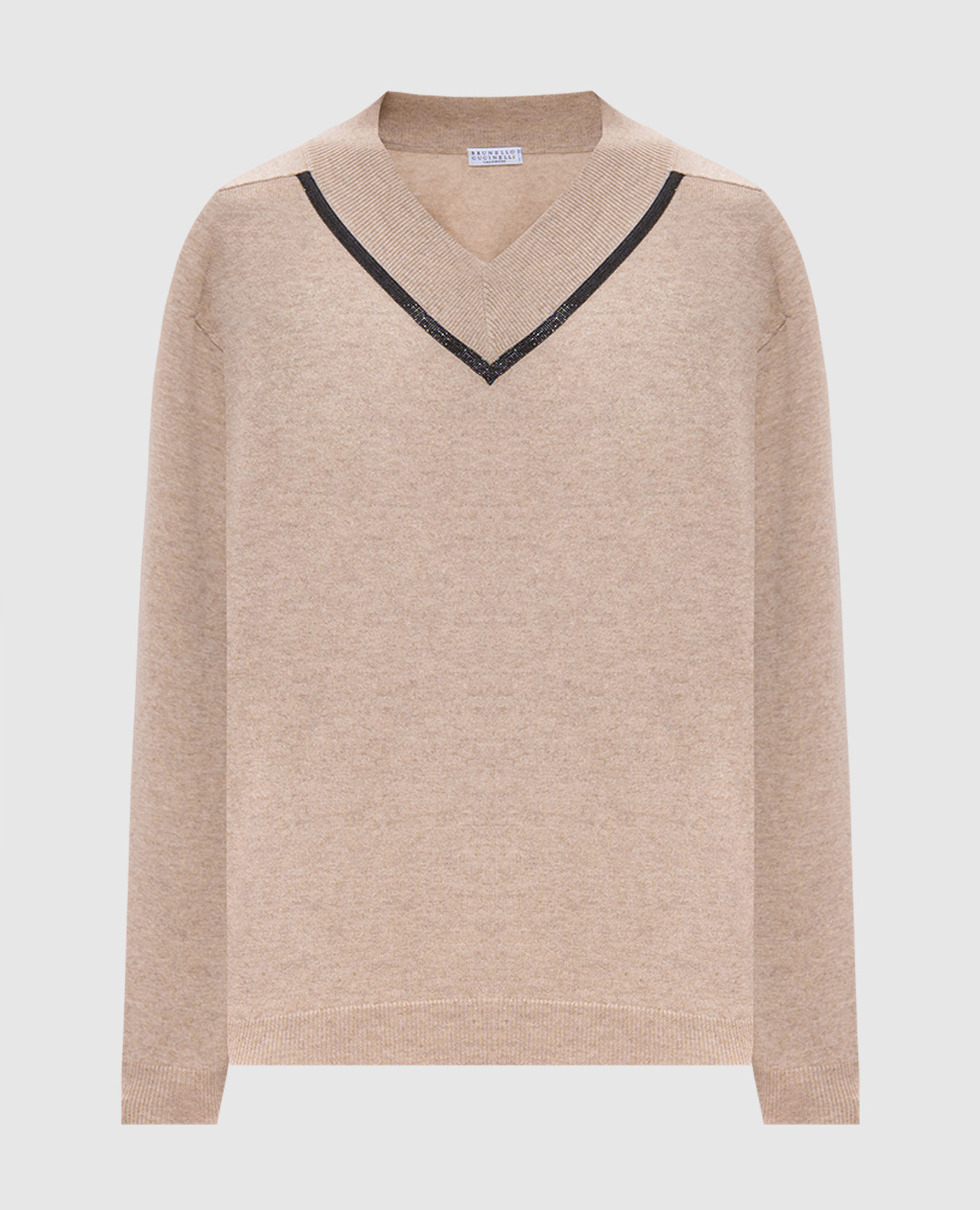 

Beige cashmere pullover with monil chain Brunello Cucinelli