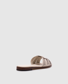 Doucal's Beige leather flip-flops with a monil chain DD8766DEGNUF073