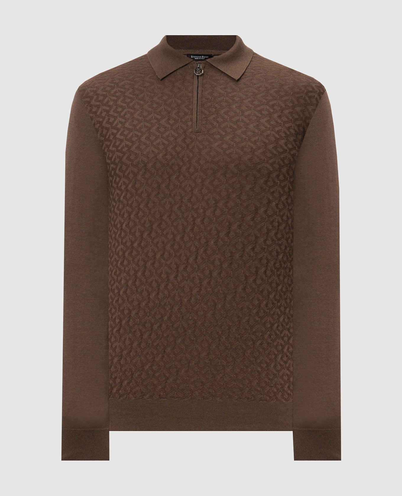 

Brown cashmere and silk polo with metallic logo Stefano Ricci