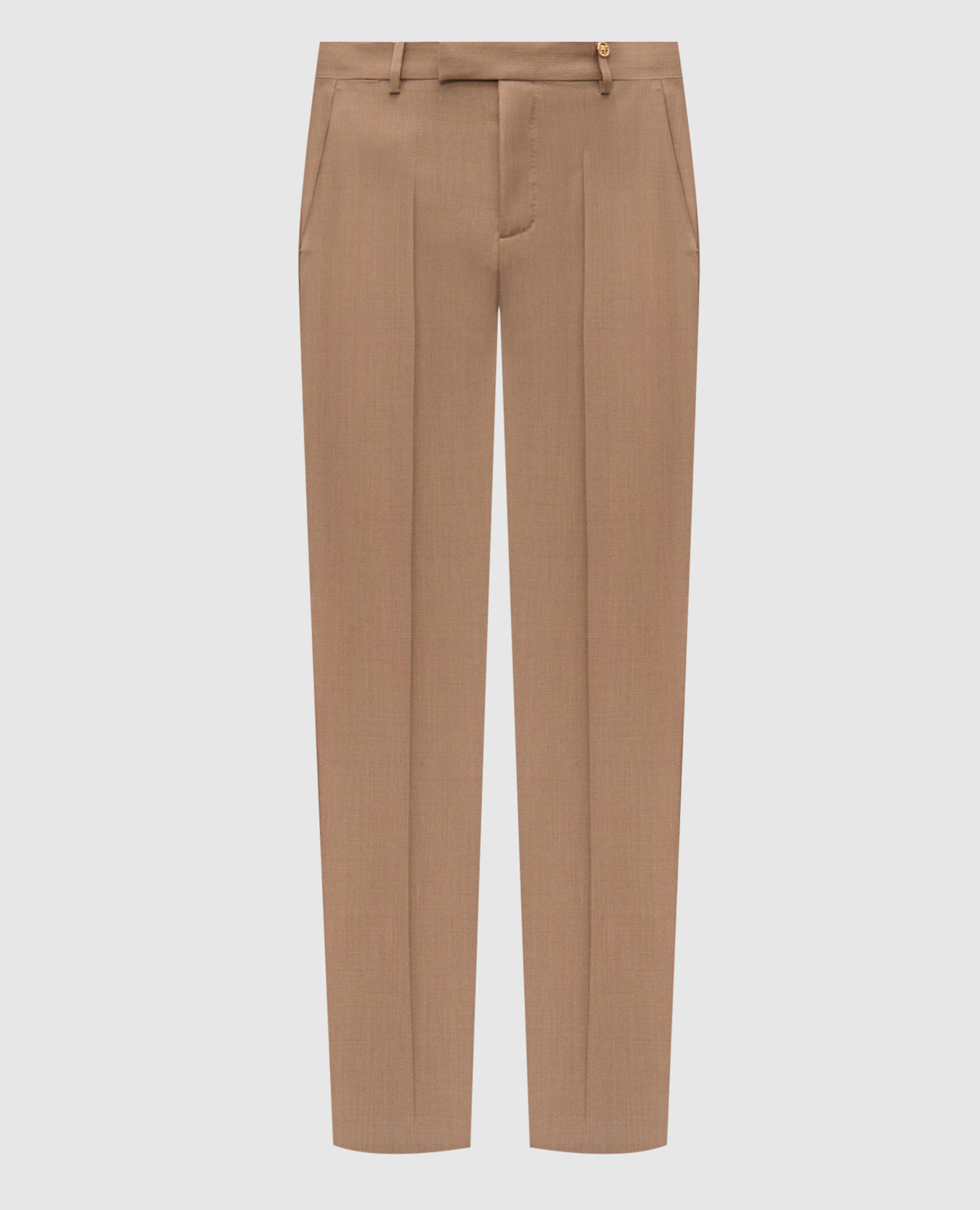 Brown wool trousers with logo patch Versace