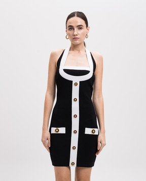 Balmain Black mini sheath dress with branded rivets EF1R2390KH99