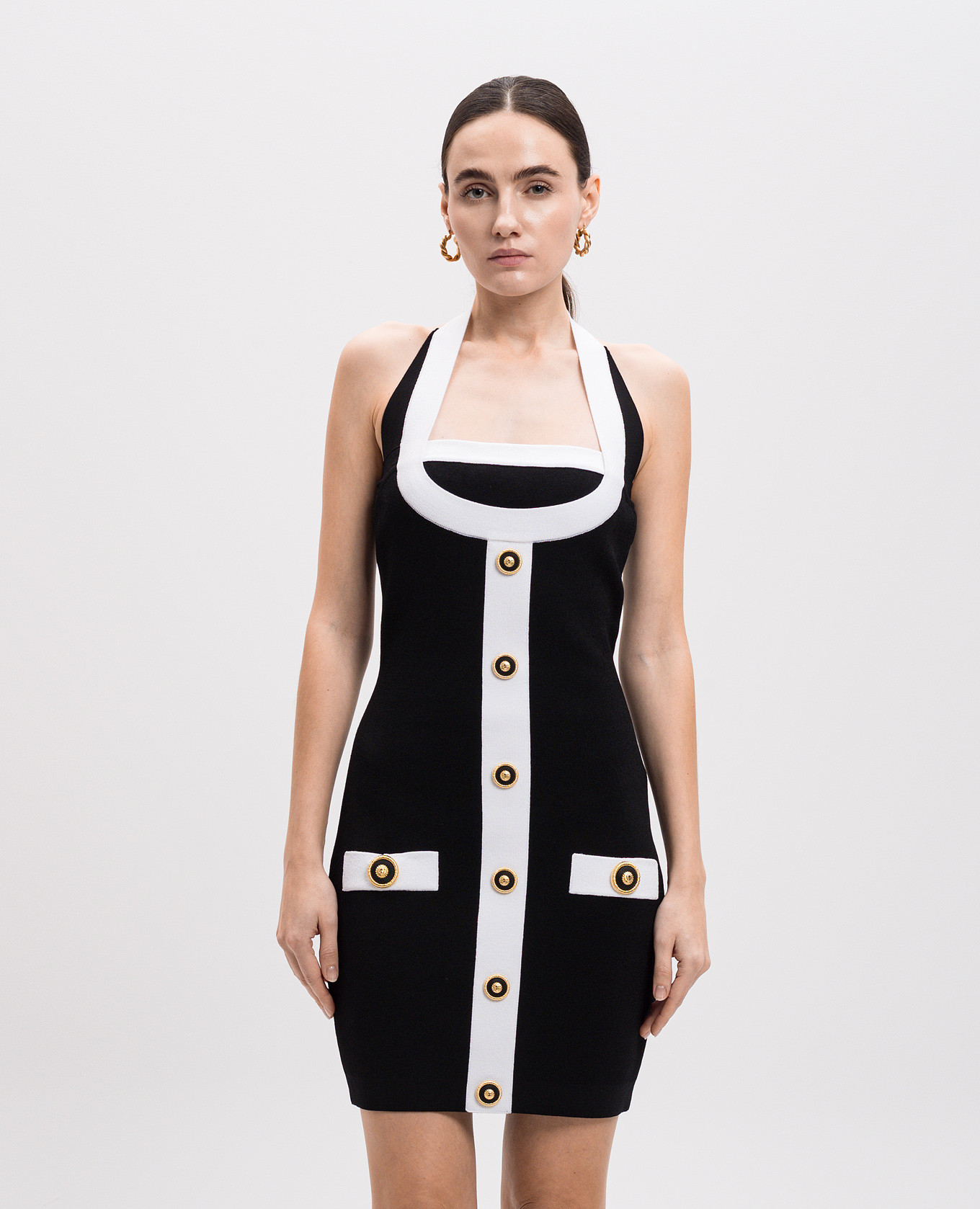 

Black mini sheath dress with branded rivets Balmain