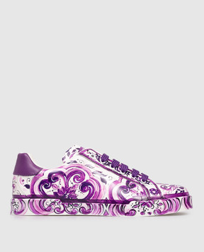 Dolce&Gabbana Children's leather sneakers with Majolica print D10951AI396