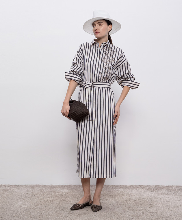 パーティードレス BRUNELLO CUCINELLI MH765ARJ61 Dresses Brunello Cucinelli - Beige striped silk shirt dress