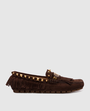 Valentino Brown suede Rockstud loafers with fringe 6W2S0LL2KAD