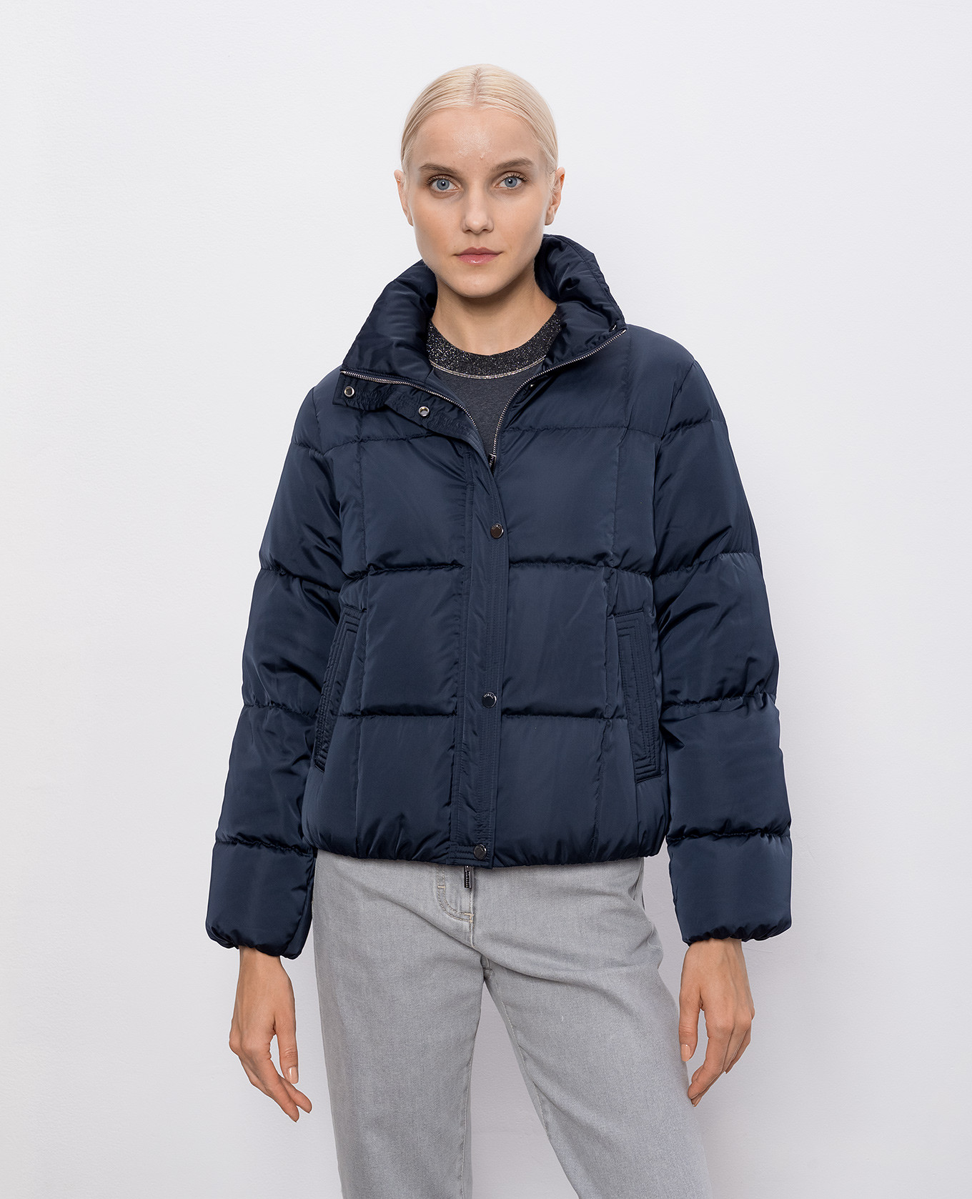 

Blue down jacket with brand patch Peserico