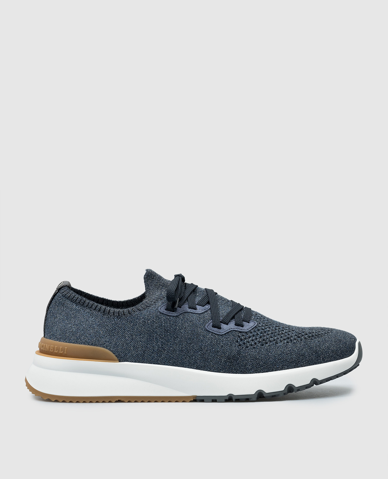 Blue melange sneakers with textured logo brunello cucinelli
