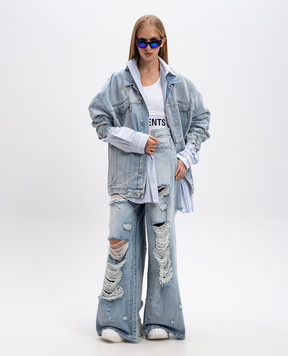 Vetements Blue striped shirt with logo UA65SH366N