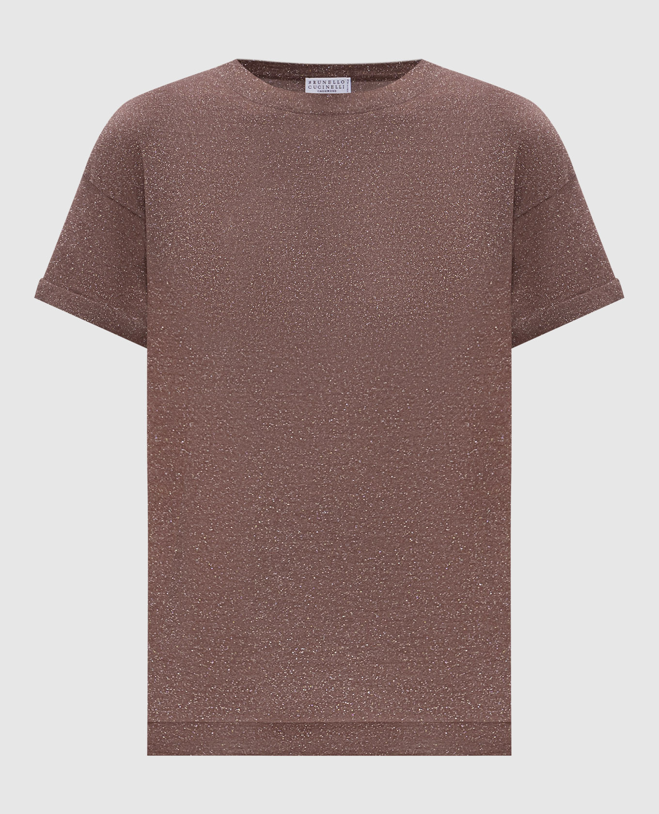 Brown cashmere and silk lurex t-shirt Brunello Cucinelli