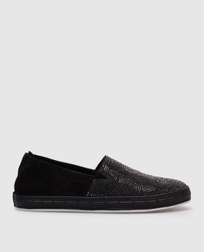 Stefano Ricci Black suede slip-ons with crystals UC001G2157SDVTS