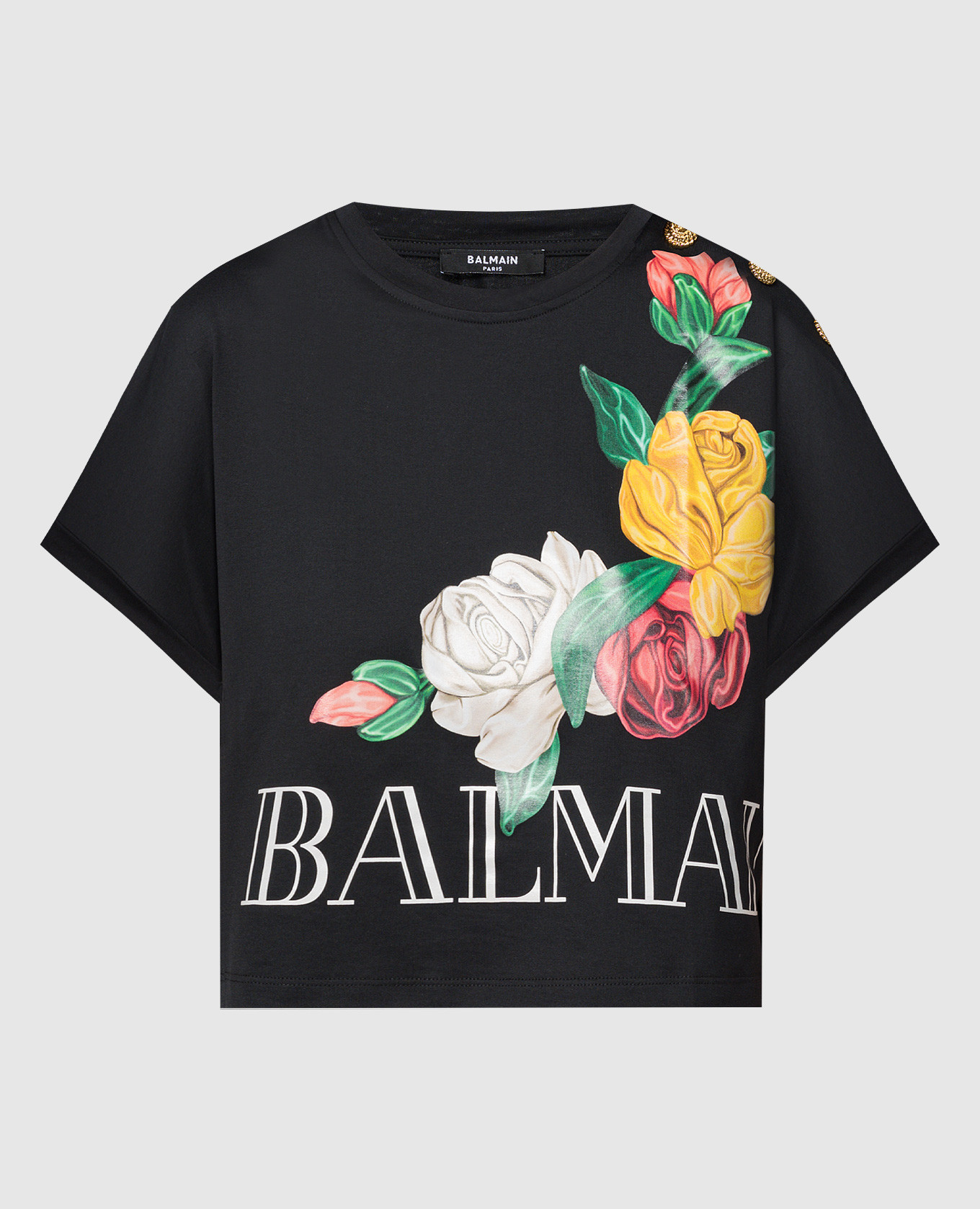 

Black logo t-shirt with rose print Balmain