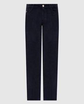 Stefano Ricci Blue corduroy pants with leather logo patch MST33S0070T0005