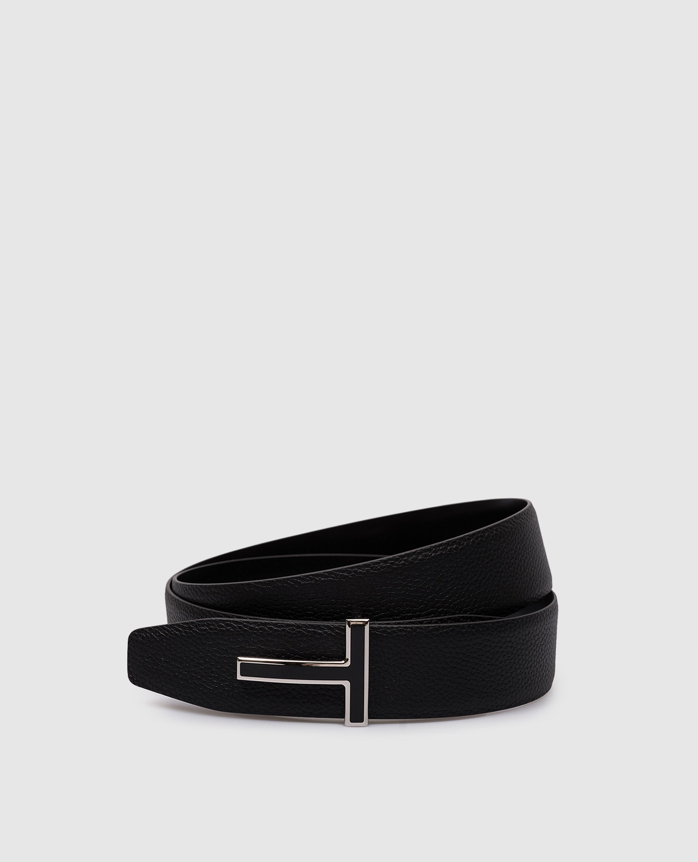 Black double-sided t icon leather strap with metal logo tom ford