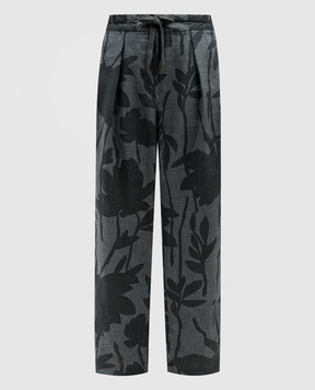 Brunello Cucinelli Gray linen pants in a floral print MB650P8597