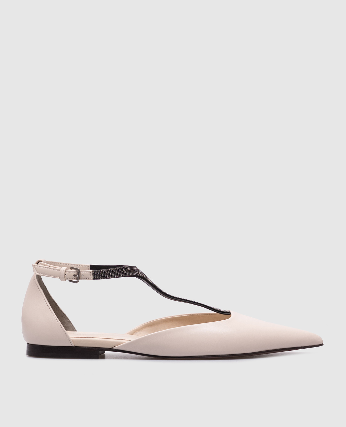 Beige leather ballet flats with a monil chain Brunello Cucinelli