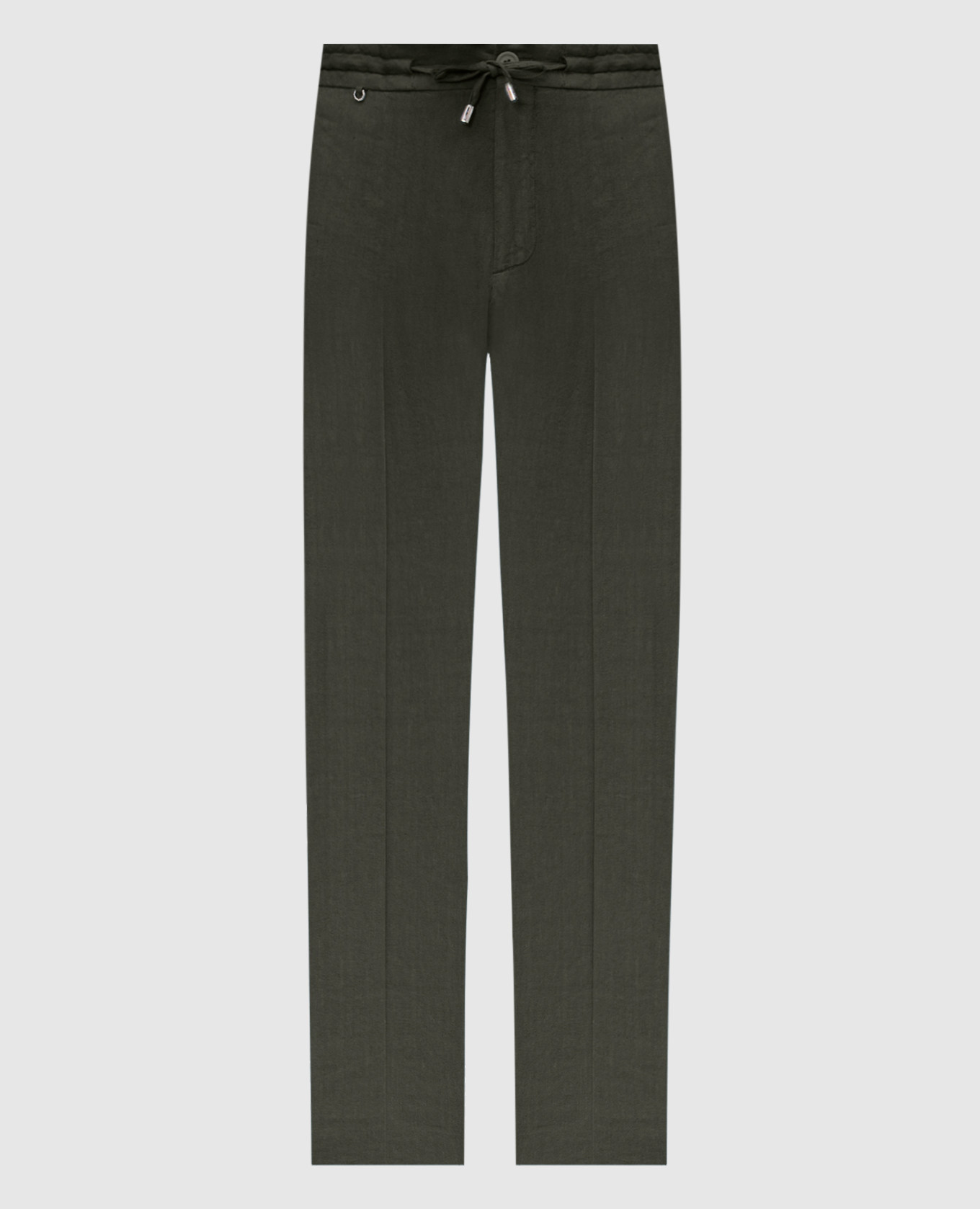 Khaki linen trousers with metal monogram logo Stefano Ricci