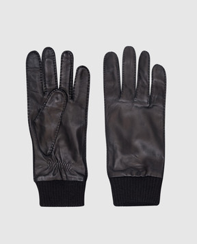 Ami Paris Black leather gloves with logo patch HGV301350