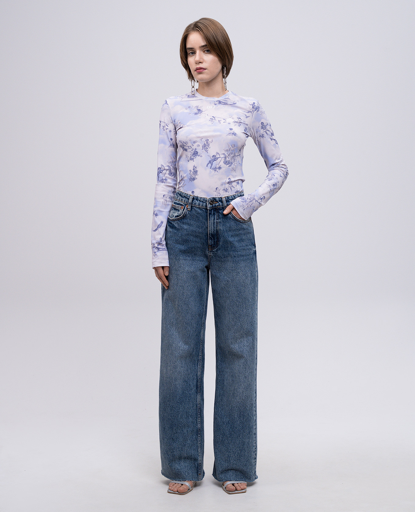 

Blue long-sleeve shirt with fresco print Off-White, Light blue