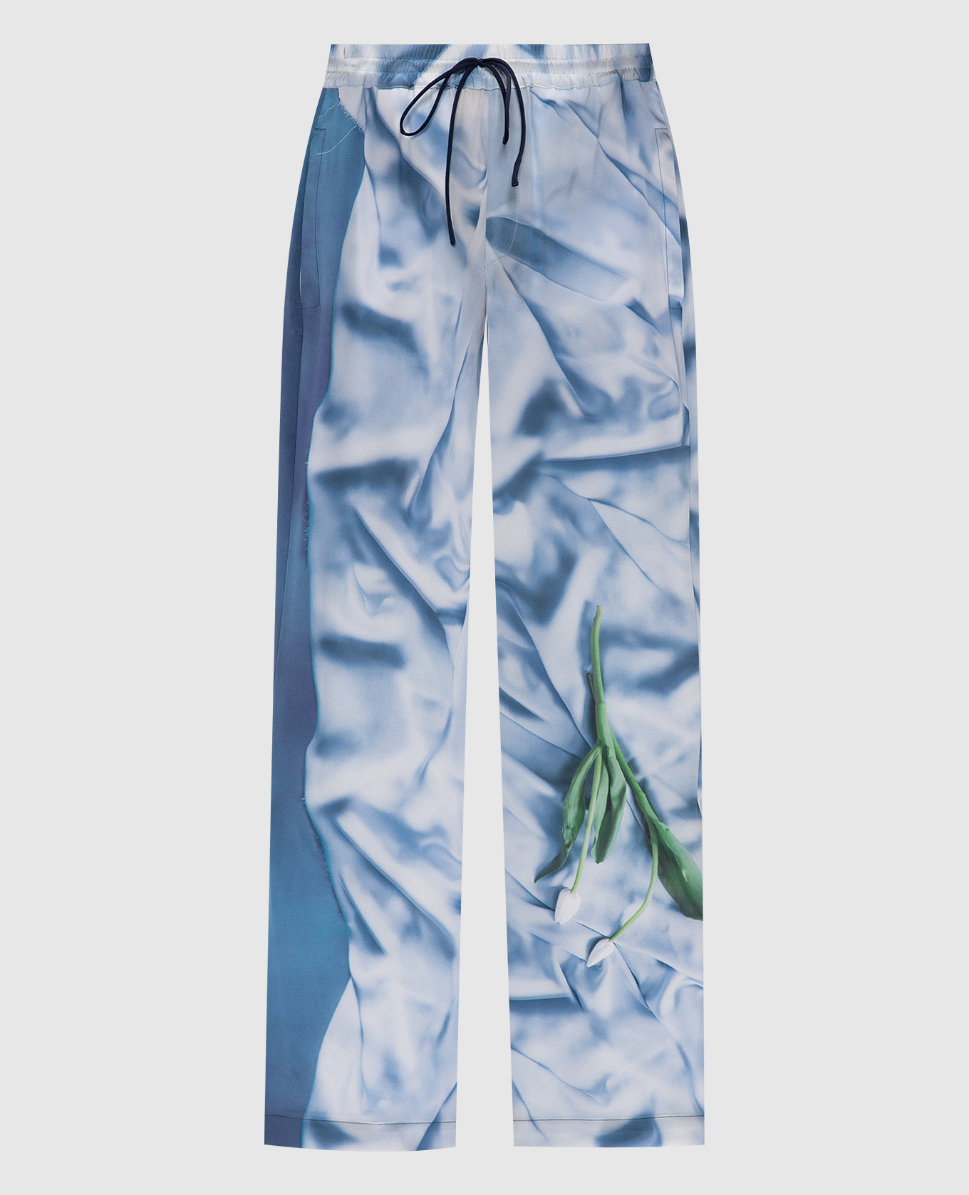 

Blue silk pants with an abstract print in a pajama style Victoria Beckham, Light blue