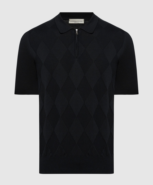 Cashmere&Whiskey Black silk and cashmere polo with a textured pattern FS15