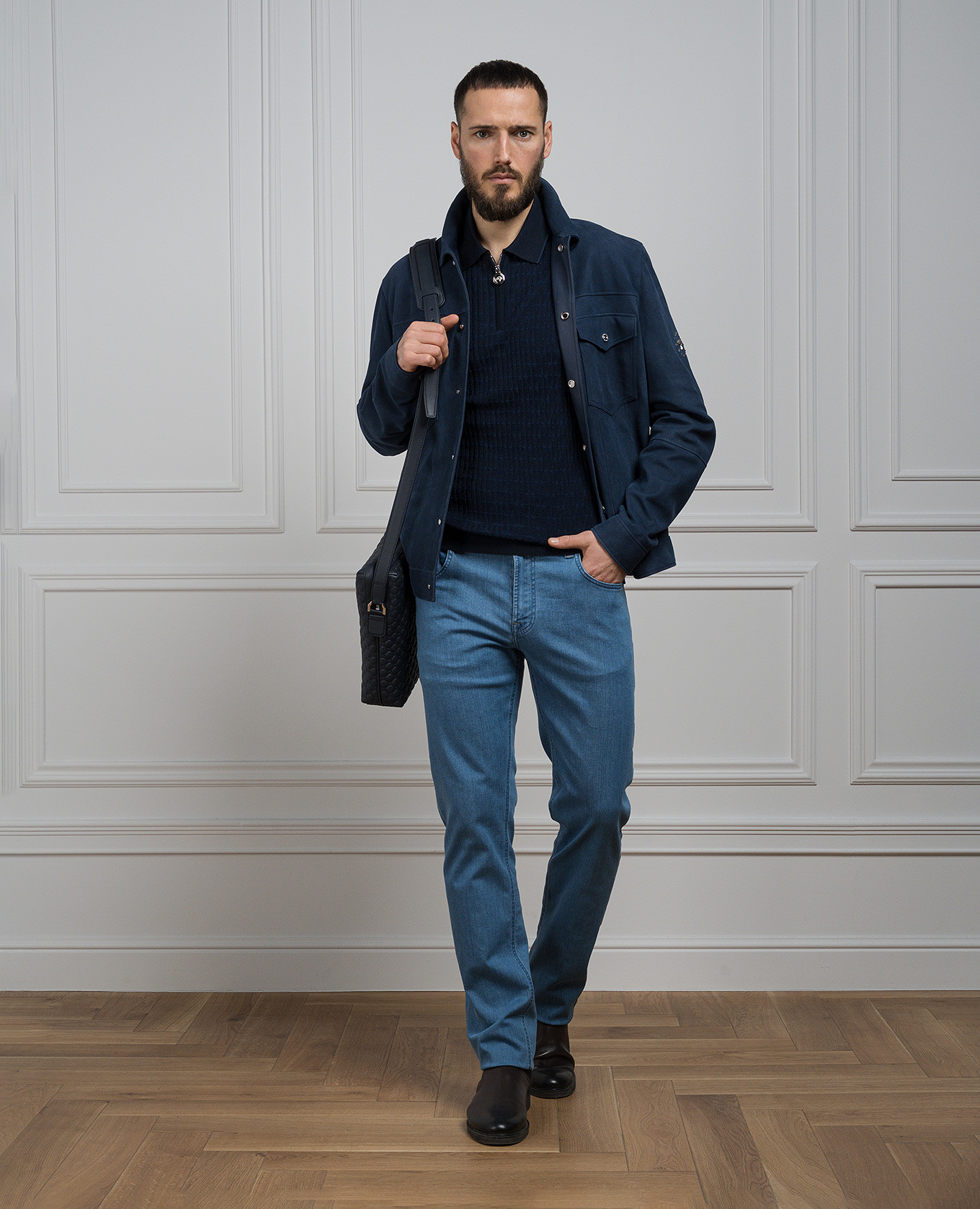

Blue jeans with leather logo patch Stefano Ricci, Light blue